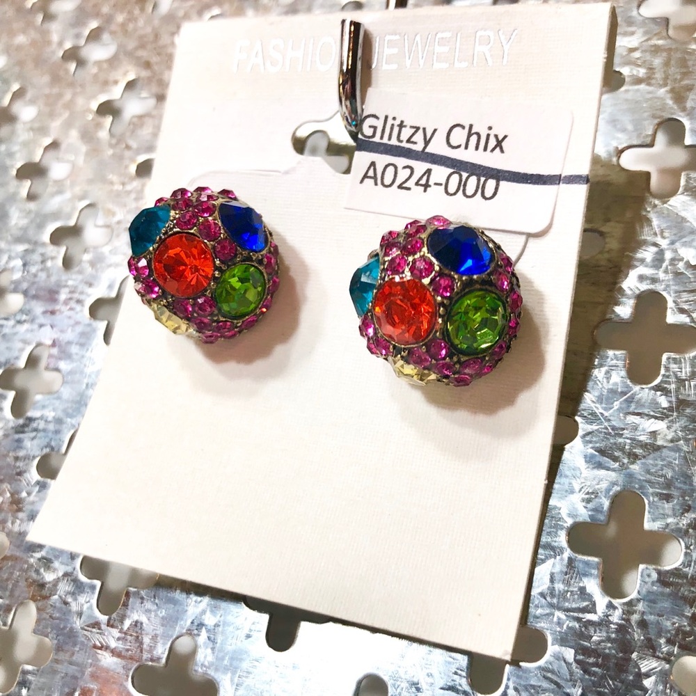 🔥4/$20🔥Round Colorful Bling Earring Large Studs